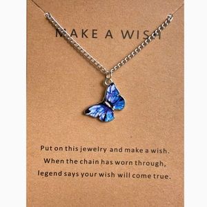 Blue+Purple Butterfly Pendant Make A Wish Silver Alloy Fashion Necklace Chain